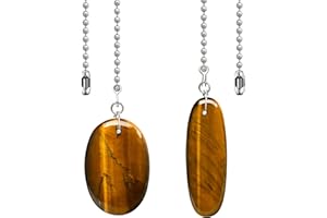 LÈFERS LEFERS Ceiling Fan Pull Chain, 2 Pieces Natural Gemstone Pendants with 12" Ceiling Fan Chain Extender and Connector (Tiger's Eye)