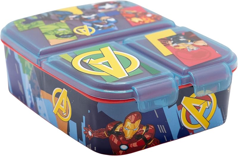 Máquina de Sandes Infantis Avengers com 3 compartimentos 2156ml - Lancheira Escolar Resistente a BPA para crianças