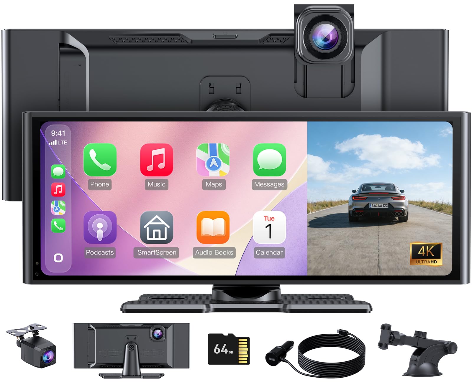 Photo 1 of Wonsidary 10.26" HD Wireless CarPlay Screen for Carplay & Android Auto Touch Screen,4K Dash Cam,1080P Backup Camera,Mirror Link,Voice Control,GPS,Bluetooth,64G TF,for All Vehicles
