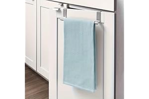 Easy Install Stainless Steel Towel Bar, Contemporary Over-The-Door Metal Hooks, Space-Saving Organizer for Kitchen & Bathroom