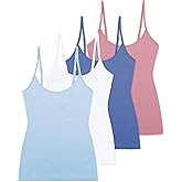 Comfneat Women's 4-Pack Slim-Fit Camisoles Cotton Adjustable Spaghetti Strap Top Underwear