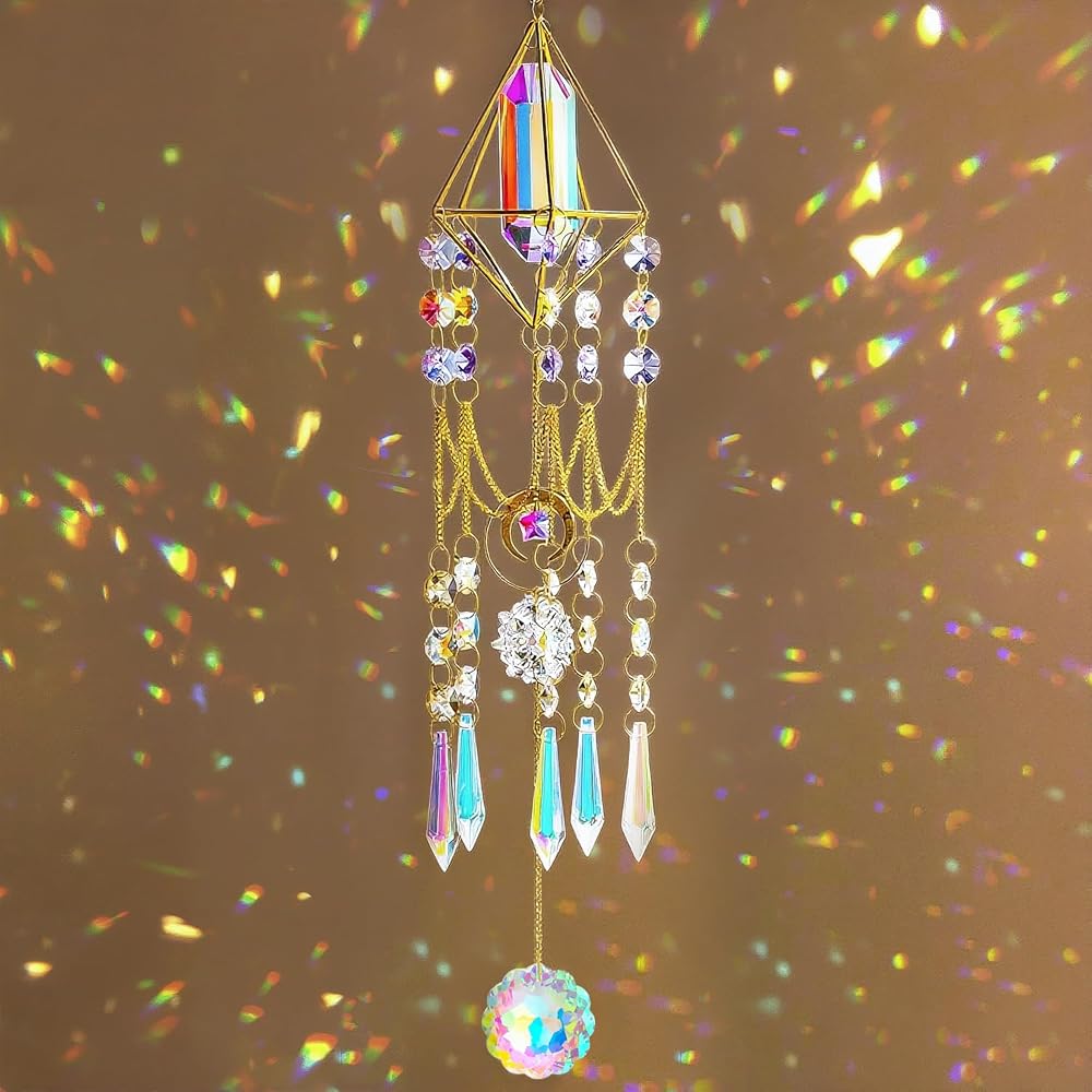H&D Crystal Prisms Suncatcher 24.2in Window Hanging Pendant Decor