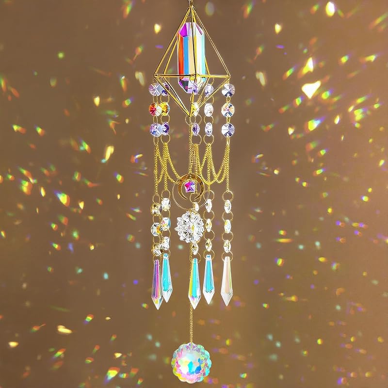 H&D Crystal Prisms Suncatcher 24.2in Window Hanging Pendant Decor