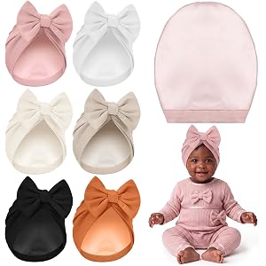 Bunnycool 6 Pcs Baby Satin Bonnet for 6-12 Months Infant Silky Satin Lined Stretchy Baby Turban Hats with Bow for Girls Boys