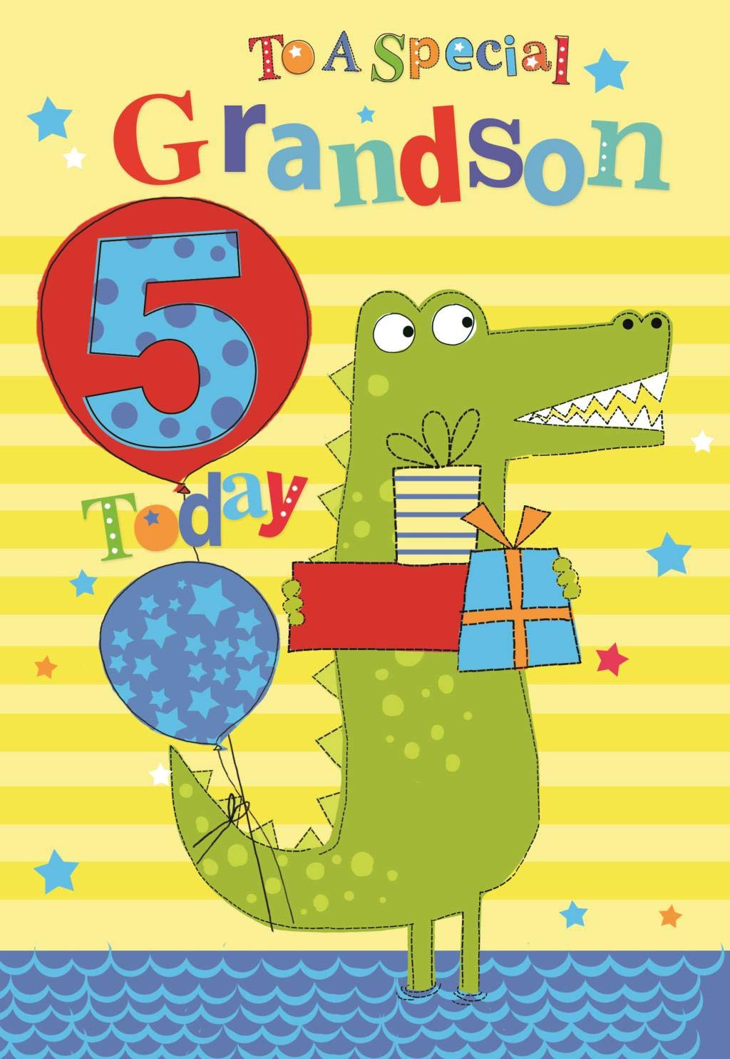 To A Special Grandson 5th 5 Today Crocodile Presents Design Happy Birthday Card