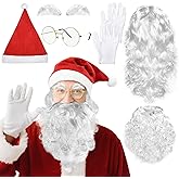 Anyumocz 6Pcs Santa Costume Accessory,Christmas Santa Claus Costume with Santa Hats,Wigs,Beards,Eyebrows,Glasses,Gloves,Santa Claus Set for Men,Women,Performance,Cosplay,Parties