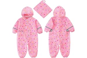 Toddler Girls Hoodie Rain Suit Cartoon Print Windproof Coverall Raincoat Cute Lightweight Rainwear For Kids Boys