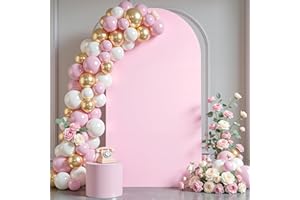 WISH CARE 7.2FT Pink Arch Backdrop Cover - Polyester Fitted Wedding Arch Stand Covers Round Top Chiara Arch Backdrop Cover for Birthday Party Banquet Photo Background Decoration