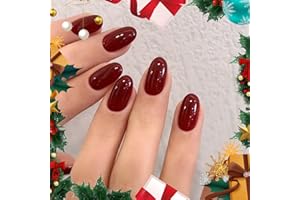 modelones Dark Red Short Press On Nails, Oval Fake Nails with Nail Glue, Adhesive Tabs, Nail File, Prep Pad, Manicure Stick, 32Pcs 16 Sizes, Cherry, Christmas