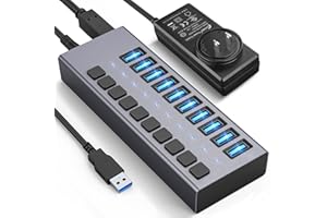 48W Powered USB Hub - ACASIS 10 Ports USB 3.0 Data Hub - with Individual On/Off Switches and 12V/4A Power Adapter USB Hub 3.0 Splitter for Laptop, PC, Computer, Mobile HDD, Flash Drive