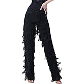 JEZISYMA Women's Tassels Fringe Dance Pants Ballroom Latin Tango Salsa Practice Performance Dancing Costume Pants
