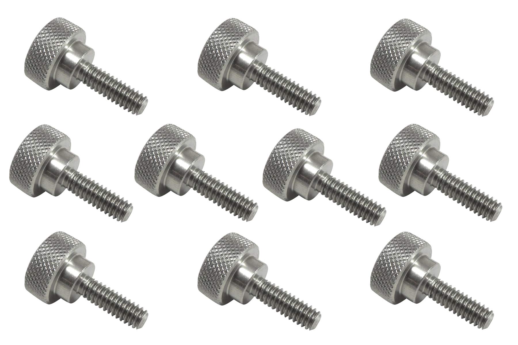 Photo 1 of 10 Pack 1/4-20 x 3/4 Inch Threads 303 Stainless Steel Diamond Knurled Thumb Screws Knobs with Straight Shoulders Right-Hand Threads SAE Flat Tip Uncoated