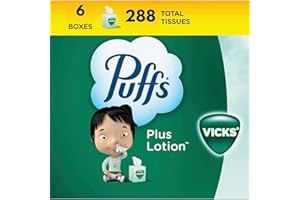 Laiby Puffs Plus Lotion Vicks Facial Tissue 6 Cubes | Soft Lotion Tissues | Nose Friendly Tissues with Laiby Sticker (48 Tissues Per Box)