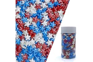 KANDLRIK 10mm Red & Blue & White Sprinkles Edible Stars Cake Decorating Stars Cake Decorations Cupcake Toppers Cookie Decorating Perfect for Cakes,Cupcakes,Desserts Toppings 3OZ