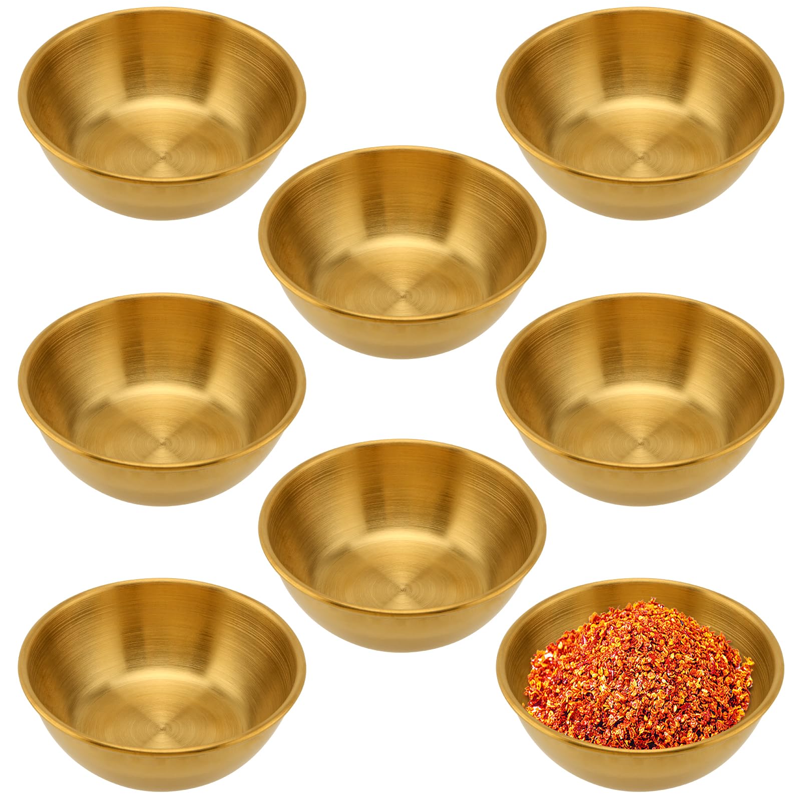 ZOENHOU 8 PCS Small Gold Dipping Bowls, Gold Stainless Steel Bowls Dipping Sauce Dishes, Round Seasoning Dish Sushi Appetizer Serving Bowls for Kitchen