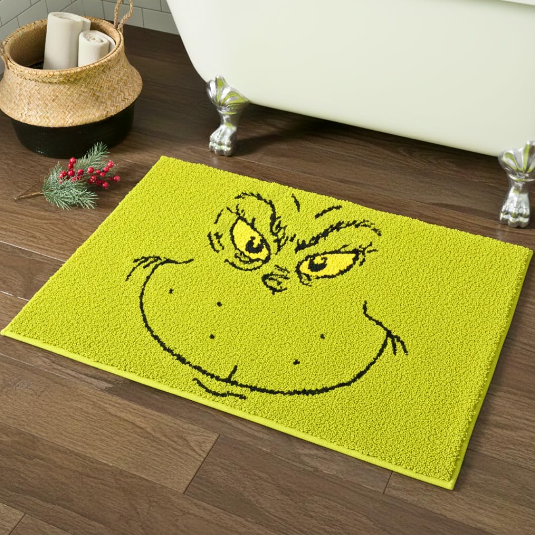 View 1 of ***STOCK PHOTO REFERENCE ONLY***Collectibles Grinch by Dr. Seuss Holiday & Christmas Non Slip Plush Poly Knit Bathroom Mat Rug, 21x34, (Officially Licensed Product) by Franco