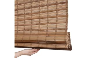 Cordless Bamboo Roman Shade Blind Woven with Valance Wood Roman Shades Light Filtering Natural Bamboo Shades .Vintage Light B