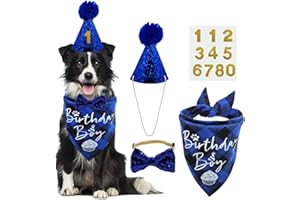 Dog Birthday Party Supplies, LMSHOWOWO Reusable Dog Birthday Bandana Set, Blingbling Dog Birthday Hat Bow Tie Numbers for Large Extra Large Dogs Pets Birthday Decorations (Blue, X-Large)