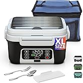 Omboos Cordless Electric Heated Lunch Box, XL 6.3Cups 20000mAh Rechargeable Food Warmer Lunch Box with Self Heating, Smart Timer, Adjustable Temperature, Leakproof, BPA Free, Removable Tray Divider