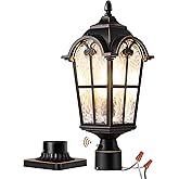 EDISHINE 21.9" Large Size Outdoor Post Light Dusk to Dawn Pier Mount Black | Large Size, Hardwired, E26 Base, 120V Waterproof Pole Light Fixture for Yard, Driveway, Fence