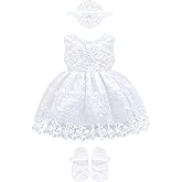 Lilax Baby Girls' Lace Floral Embroidered Dress with Matching Shoes and Headband, 0-6 Months Christening Baptism Dress