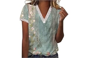 anuyalue Tunic Tops for Women Loose Fit,Womens Colorblock Patchwork Print T Shirt Short Sleeve Tunics Crewneck Comfy Blouses