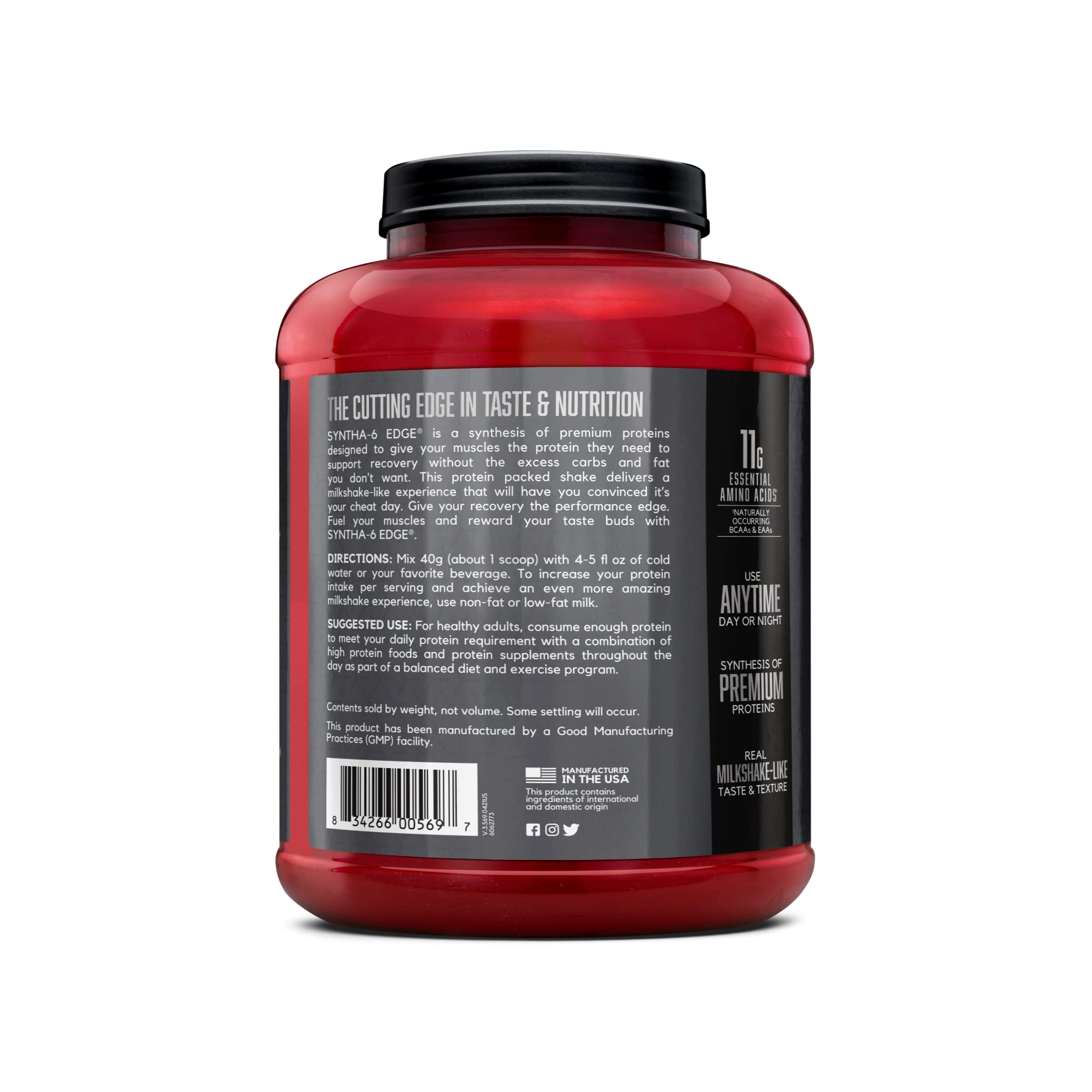 BSN SYNTHA-6 EDGE Protein Powder, with Hydrolyzed Whey, Micellar Casein, Milk Protein Isolate, Low Sugar, 24g Protein, Chocolate Milkshake, 48 Servings