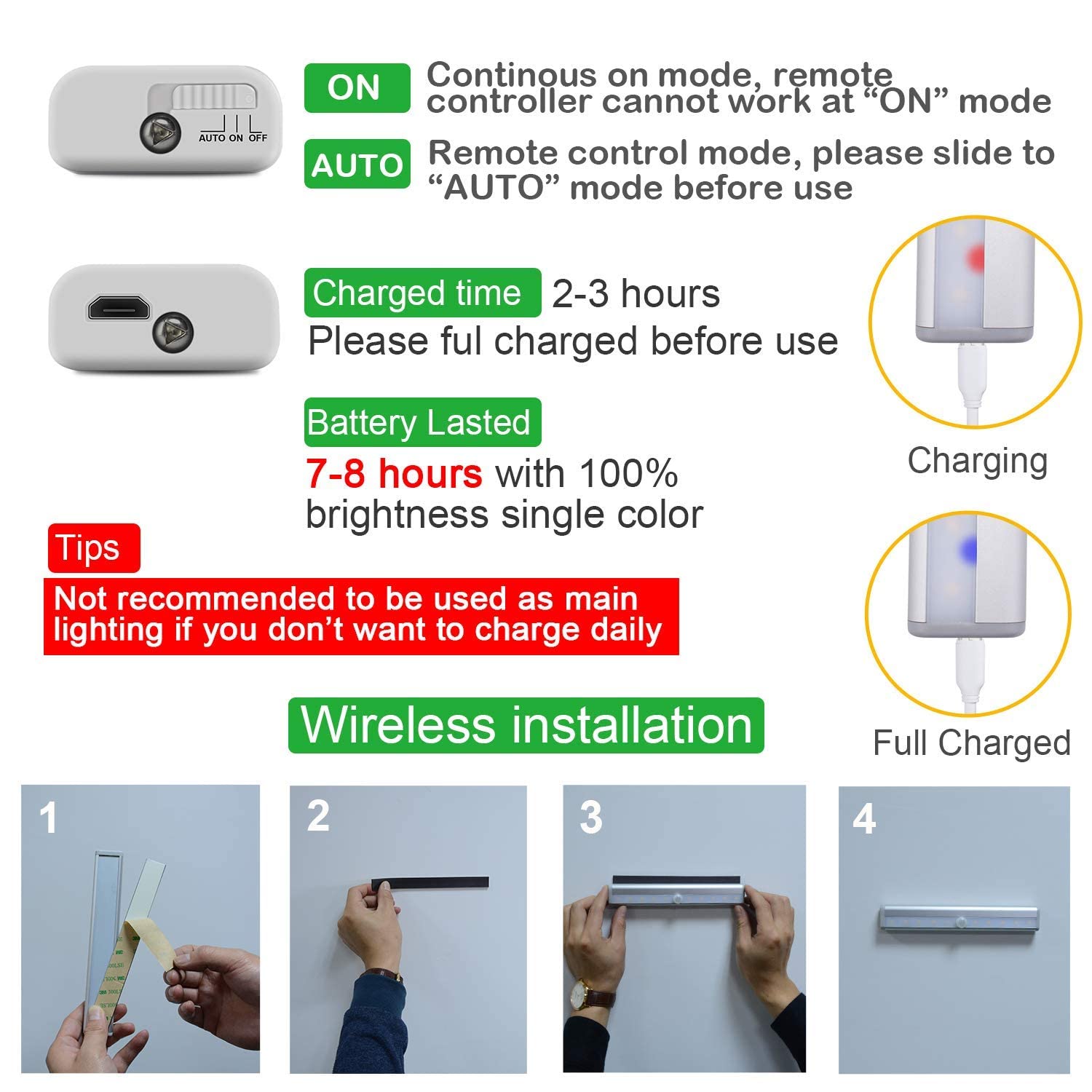 SZOKLED 20LED Under Cabinet Lighting Remote Control, Wireless Closet Lights Rechargeable Under Counter Lights for Kitchen, Hallway, Display, Multiple Colors (4 Pack)