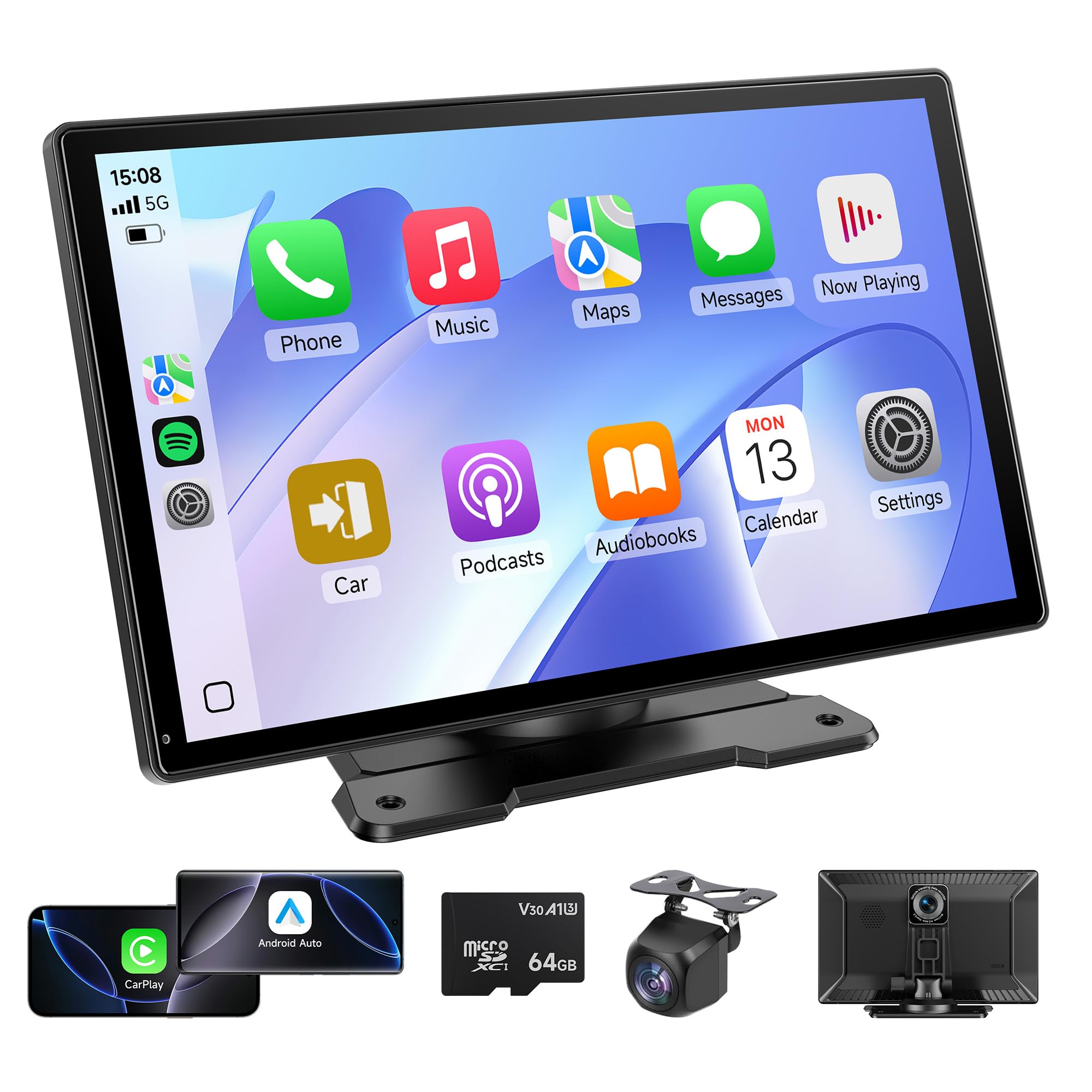 Photo 1 of Wireless CarPlay Screen for Car, 9" Portable CarPlay & Android Auto Car Stereo Touchscreen, with 4K Dash Cam 1080P Rear Camera, Bluetooth, GPS Navigation, FM, Siri, Mirror Link