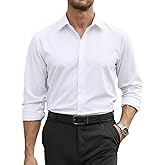 COOFANDY Mens Stretch Dress Shirts Long Sleeve Button Down Shirt Regular Fit Formal Business Wedding Shirts