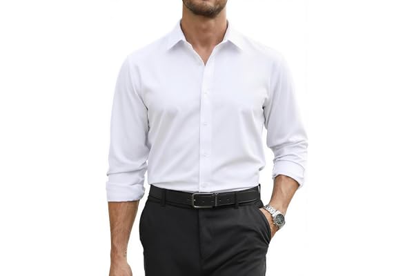 COOFANDY Mens Stretch Dress Shirts Long Sleeve Button Down Shirt Regular Fit Formal Business Shirts