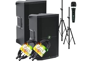 Mackie (2) Thump15A THUMP-15A 1300W 15" Powered Loudspeaker (Pair) with EMB Speaker Stand + EMB Microphone and EMB XLR Cable Bundle