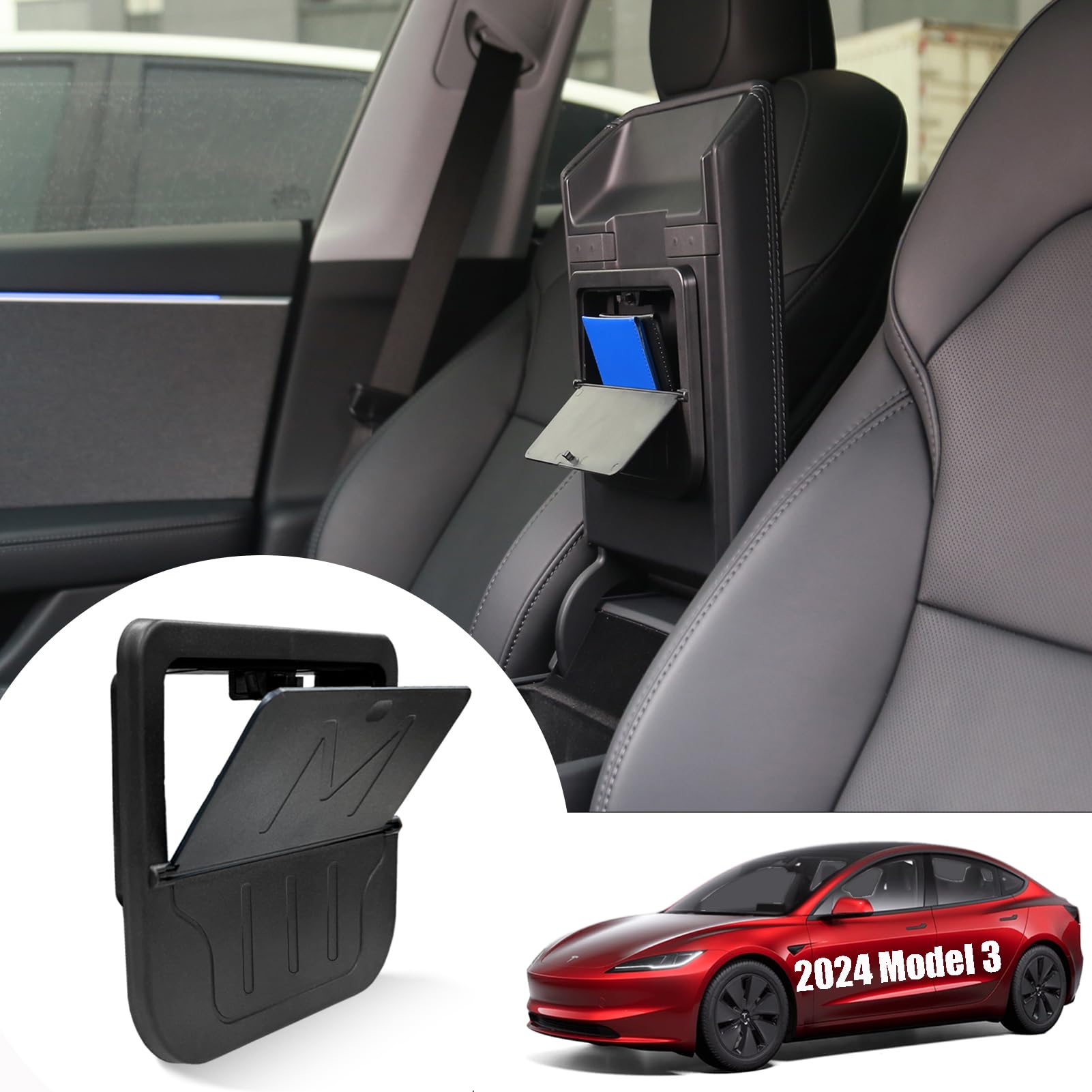 Photo 1 of RAZOVEYI Armrest Hidden Storage Box for Tesla 3 2024 - Center Console Armrest Hidden Organizer Secret Compartment Storage for Tesla Model 3 2024 Highland Interior Accessories