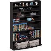 FURINNO JAYA 6-Tier Multimedia Storage Tower, Espresso | Open Shelf, Adjustable Shelves, DVD Storage Cabinets for CD Bluray Game Disc, Easy Assembly, for Living Room, Home Office
