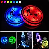 2 PCS LED Car Cup Holder Lights,USB Charging Car Coasters with 7 Colors Luminescent Light Cup Pad for Car Decoration Atmosphere Light