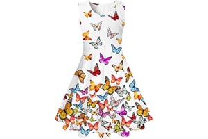 uideazone Girls Sleeveless Dress Floral Print Summer Casual A Line Sundress 4-12 Years