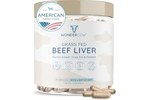 WONDERCOW Beef Liver Capsules Grass Fed Supplement - Desiccated & Natural Source of Protein, Iron, Vitamins A & B- Boosts Energy and Immunity | USA Grown, Non-GMO, Gluten Free