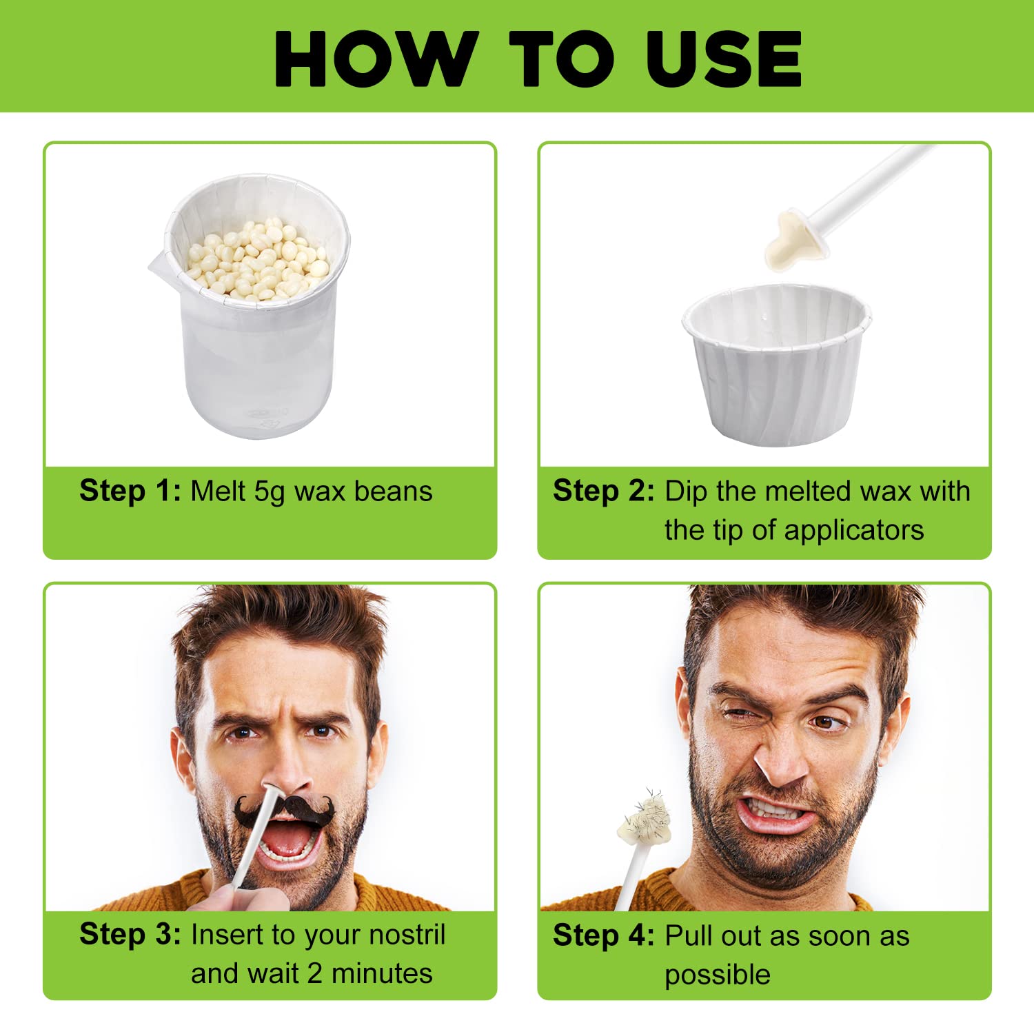 Auperwel Nose Wax Kit, 100g, for Painless Hair Removal, Includes 20 Applicators, 15 Mustache Guards, and 10 Paper Cups, Long-Lasting Results, Dermatologist Tested, Hypoallergenic, Sensitive Skin