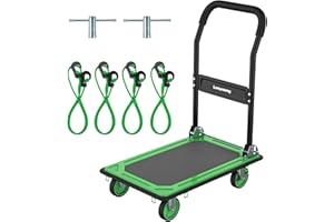Leeyoung Dolly Cart Extended Handle,Moving Platform Hand Truck 400 lb,Foldable Push Cart Dolly with 6 Rope Hooks in Non-Slip Design with Swivel Wheels-Includes 4 Elastic Ropes, 2 Sleeves