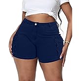 Gocolloa Women Plus Size Jean Shorts Stretchy Curvy Cargo Shorts High Waisted Streetwear Denim Shorts with Pockets