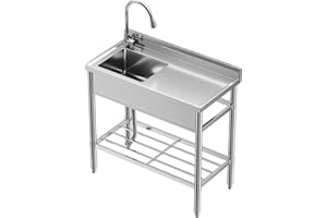EliteEdge Stainless Steel Utility Sink with Pull-Down Faucet, Single Bowl Laundry Sink with Storage & Adjustable Legs, Freest