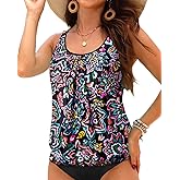 Yonique Womens Blouson Tankini Top No Bottom Loose Fit Swim Top Modest Tank Top