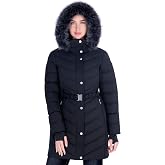 Michael Kors Women's Long Puffer Coat with Belt and Faux Fur Hood