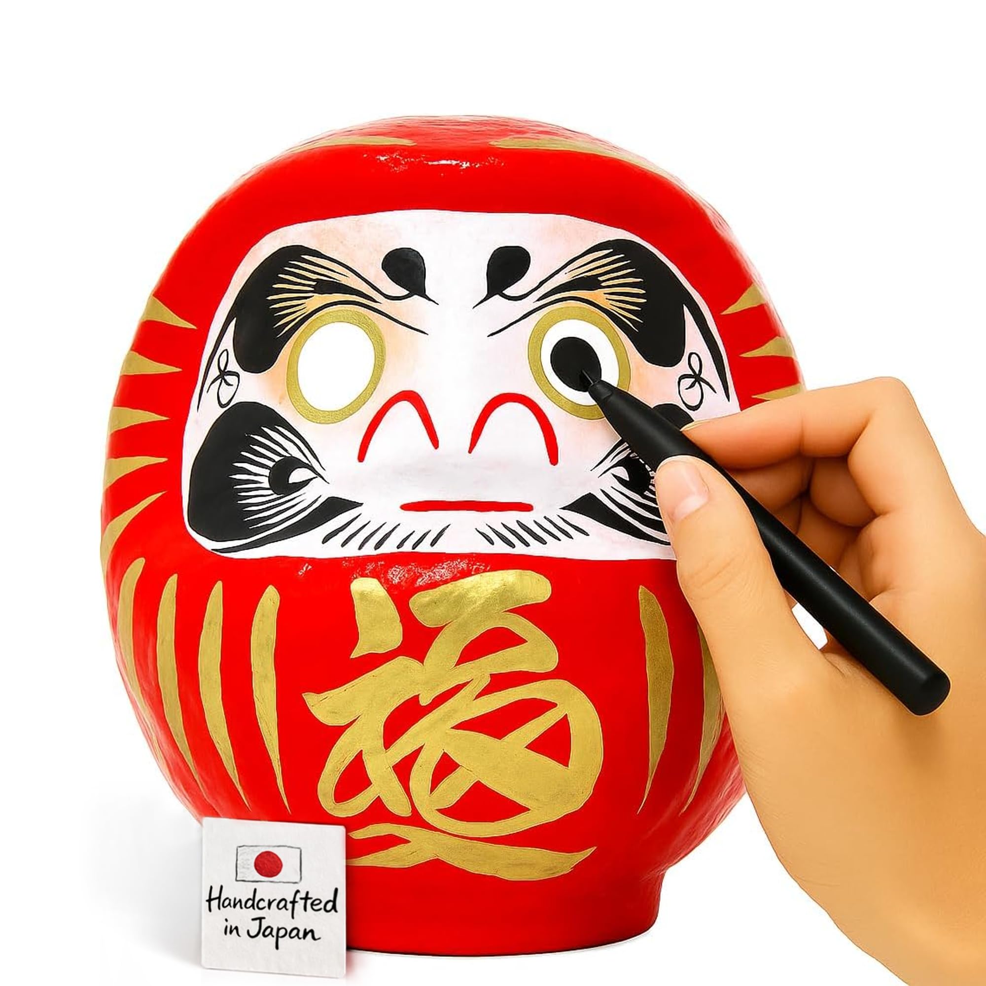 Daruma Doll – Red 12cm / 4.7 inch Height - Good Luck Japanese Goal Setting & Dharma Zen Spirit Lucky Charm Decoration Gift – Traditional Authentic Japanese Decor & Ornaments - Size 2 - Made in Japan
