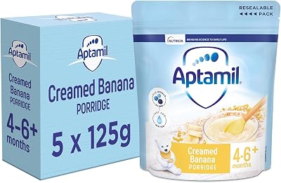 Aptamil Creamed Banana Porridge Baby Cereal 4-6+ Months 125g 5 Pack