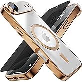 Misscase for iPhone Air Case with Privacy Screen Protector,[Camera Lens Protector] Clear Magnetic Luxury Plating Case Compatible with MagSafe Elegant Anti-Scratch Case for iPhone 17 Air Gold