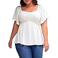 Eytino Women Plus Size Sweetheart Neck Short Sleeve Shirred Peplum Blouse Tops Shirts(1X-5X)