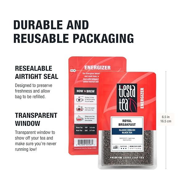 TIESTA TEA – ROYAL BREAKFAST, LOOSE LEAF, CLASSIC ENGLISH BLACK TEA, PREMIUM BLEND, HIGH CAFFEINE HOT & ICED, BREWS UP TO 25 CUPS, 1.7 OUNCE RESEALABLE POUCH