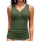 Women Tankini Top Only - Ribbed Swimsuit Top Tummy Control Bathing Suit Top Only No Bottom 2025 Swim Tank Top