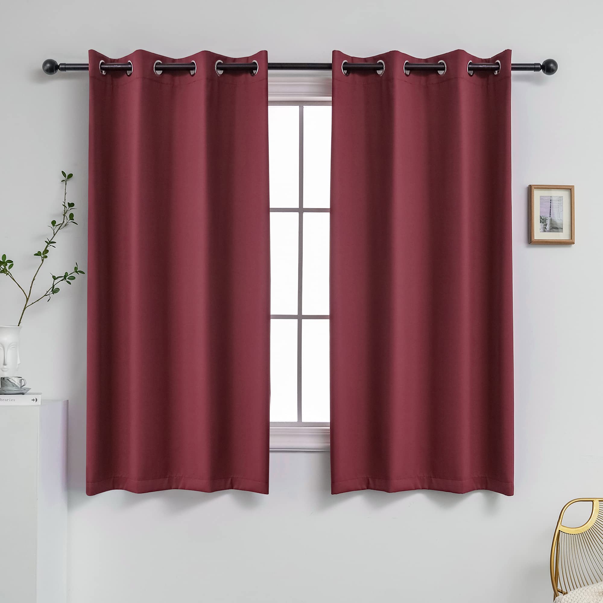 YGO Blackout Curtains Wine Red Grommet Thermal Insulated Room Darkening Curtains for Nursery Room 52W x 63L inch 2 Curtain Panels